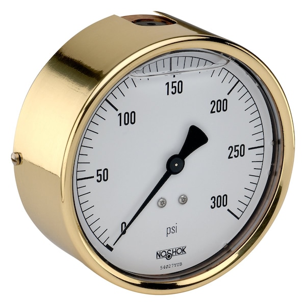 Pressure Gauge, 2.5" Brass Case, Copper Alloy Internals, 7500 psi, 1/4 NPT Male Back Conn, Glycerin Filled